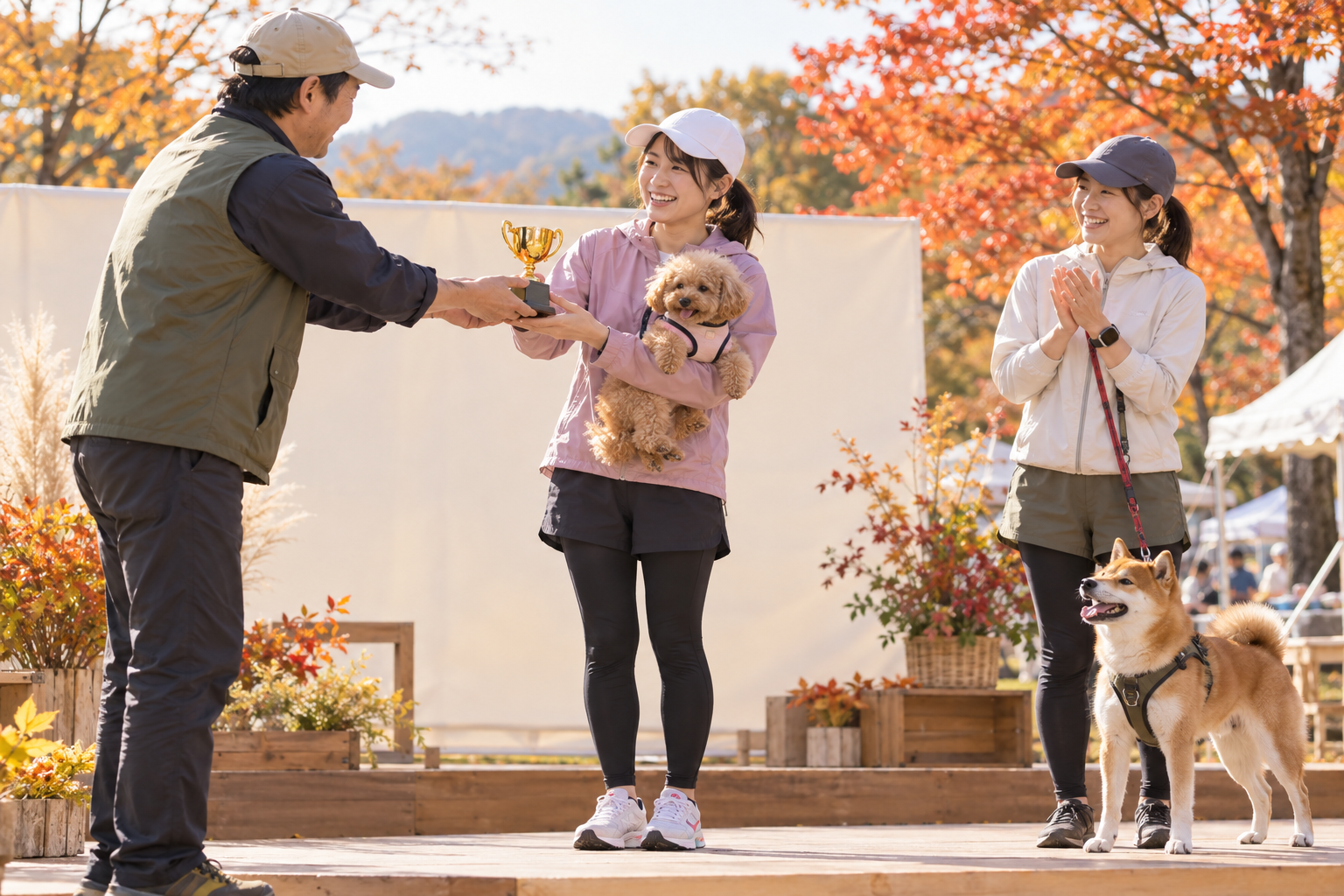 愛犬と一緒に表彰を受ける様子のイメージ