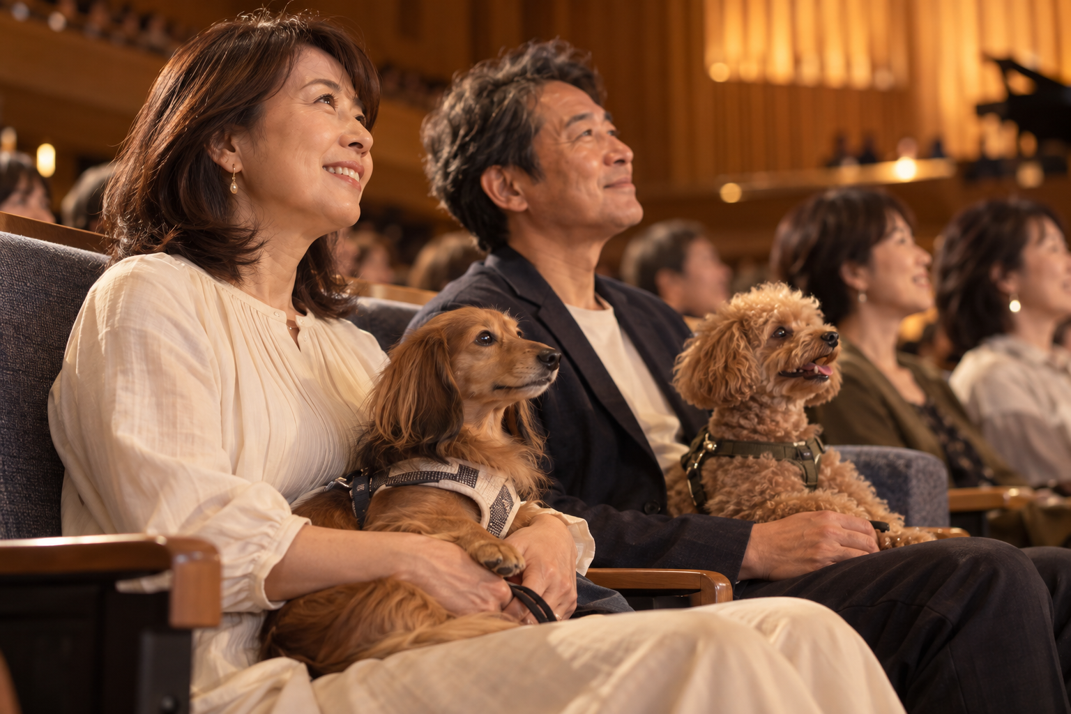 愛犬と一緒に客席でライブを楽しむイメージ