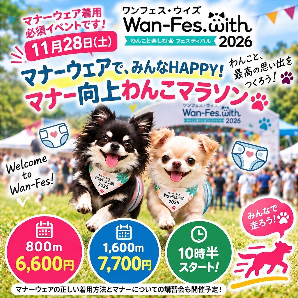 公式マラソン募集案内:800m 6,600円、1,600m 7,700円、10時半スタート